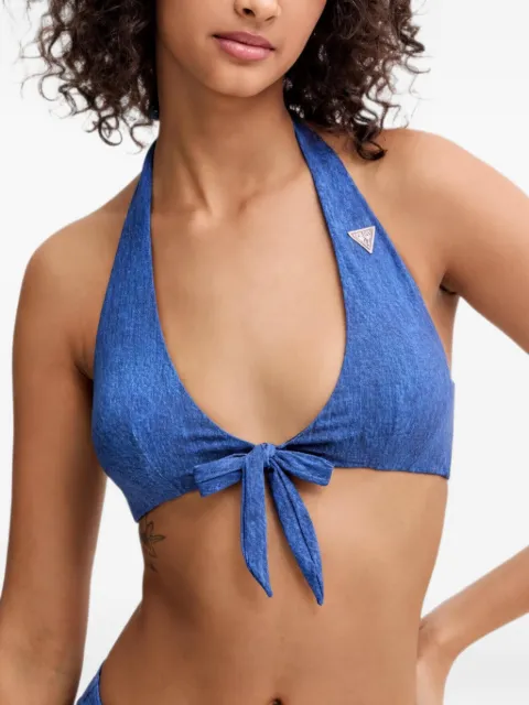GUESS USA halterneck logo-plaque bikini top Blue E5GJ33KCRL2