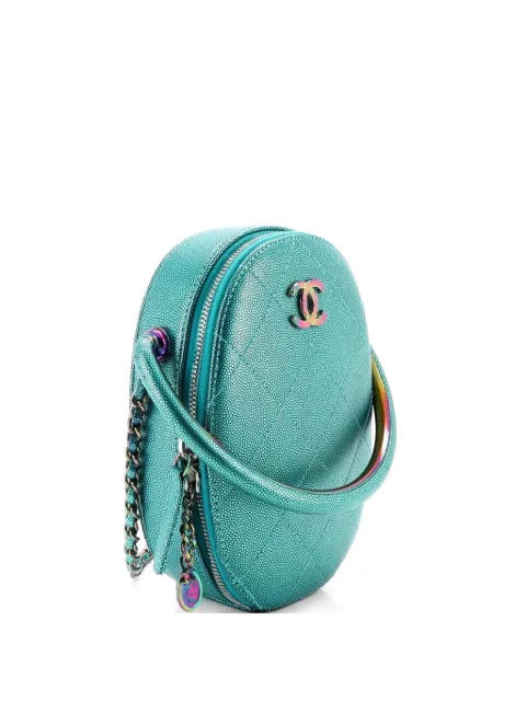 CHANEL Pre-Owned Top Handle Oval Vanity Case with Chain Quilted Iridescent Caviar with Gradient Hardware crossbody bag Blue DIU9GCHZ9ZPSNN7W