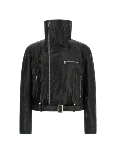 Rick Owens high-collar leather jacket Black RR01F2766LBE