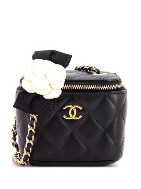 CHANEL Pre-Owned Camellia Bow Vanity Case with Chain Quilted Lambskin Mini crossbody bag Black 3K19J33LDIMMZRXV