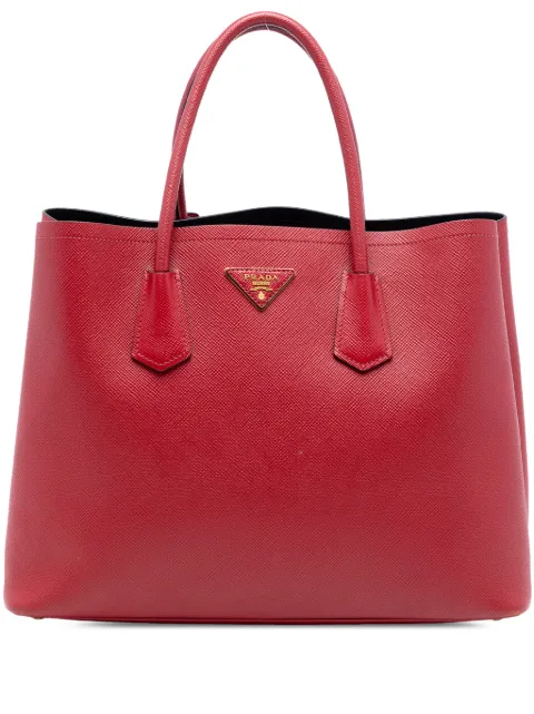 Prada Pre-Owned 2010-2026 Medium Saffiano Cuir Double satchel Red ZLA6YJEMF2TFQT7V