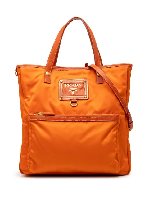 Prada Pre-Owned 2021-2026 Saffiano Trimmed Tessuto Logo Oro satchel Orange UZIADXTVO4AT8MM3