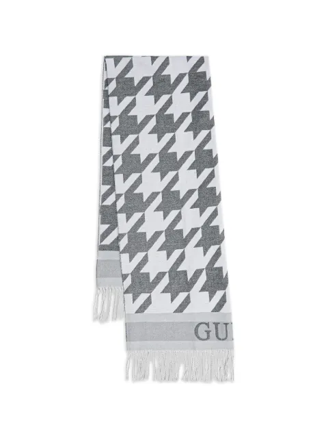 GUESS USA houndstooth-pattern fringed scarf White AM9563POL03