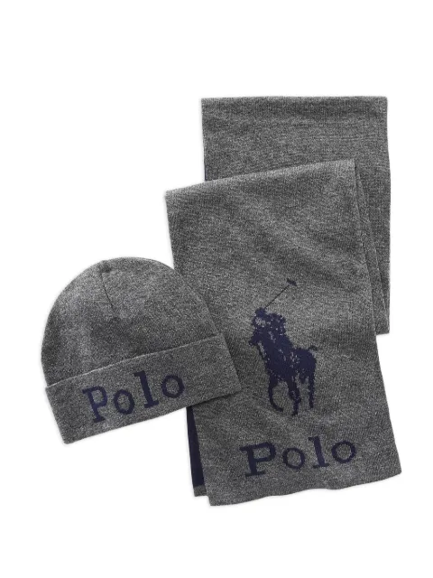 Polo Ralph Lauren jacquard knitted scarf and beanie hat set Grey PC0671027