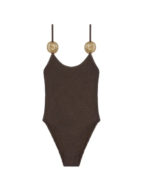 Reina Olga Circe crinkle-effect swimsuit Brown CIRCESWIMSUIT