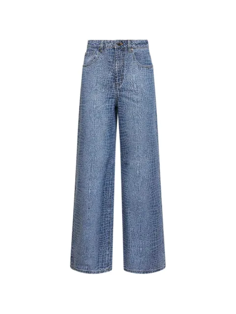 Self-Portrait croco-effect rhinestone jeans Blue 804PABLUE