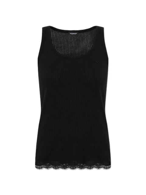 Emporio Armani logo-embroidered lace-trim top Black EW000511AF19034