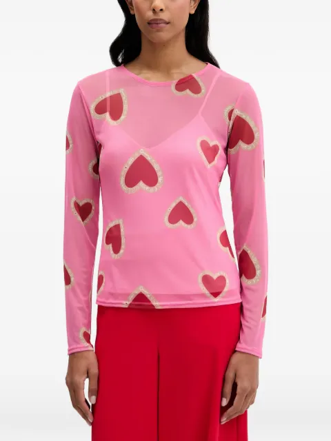 NEVER FULLY DRESSED heart-print mesh T-shirt Pink NFDTO2050