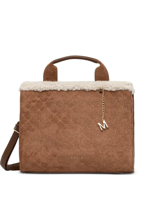 Morgan monogram-quilted shearling-trim tote bag Brown 2CLARK