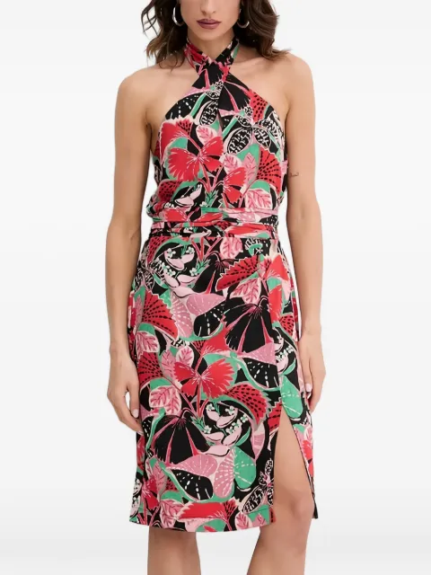 Morgan halterneck floral-print midi dress Black ROJOYF