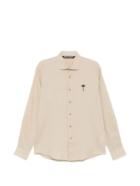Palm Angels logo-embroidered linen shirt Neutrals PMGE04NS26FAB0016110