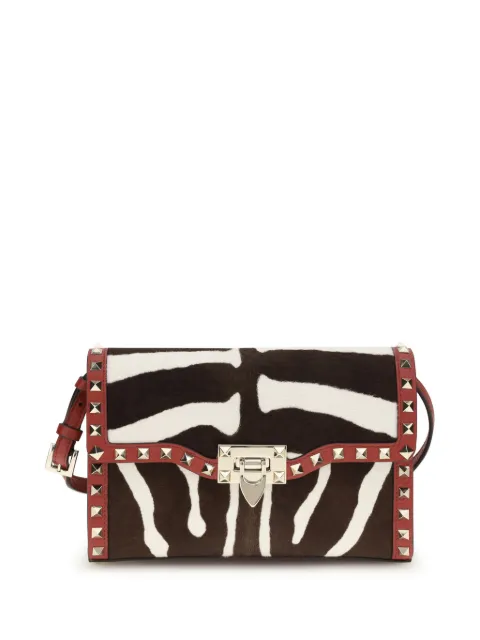 Valentino Garavani Rockstud small shoulder bag in pony-effect calfskin Brown WB0R43AWT