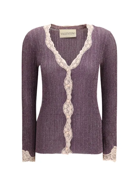 Valentino Garavani Lurex knitted cardigan with lace Purple BKA15KA8T