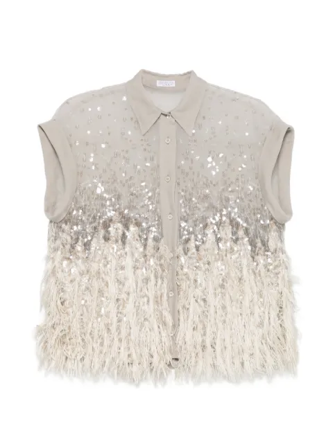 Brunello Cucinelli sequin fringed shirt Neutrals MF940RK106C4274