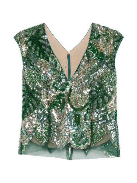 DE SANTIS sequin embellished V-neck top Green TOP244