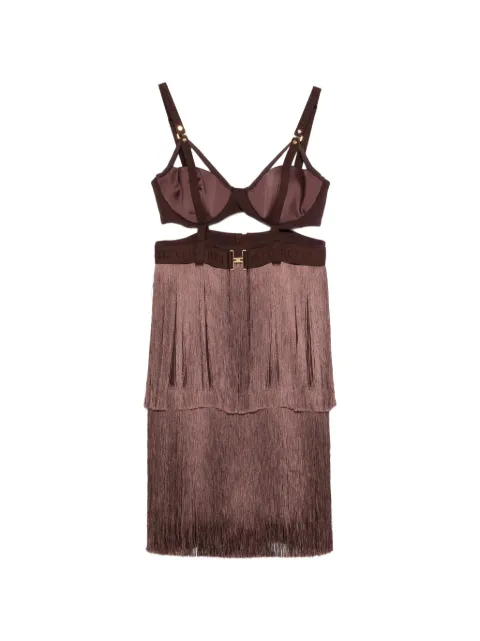Elisabetta Franchi mini dress in lightweight crêpe fabric with fringes Brown AB96662E2