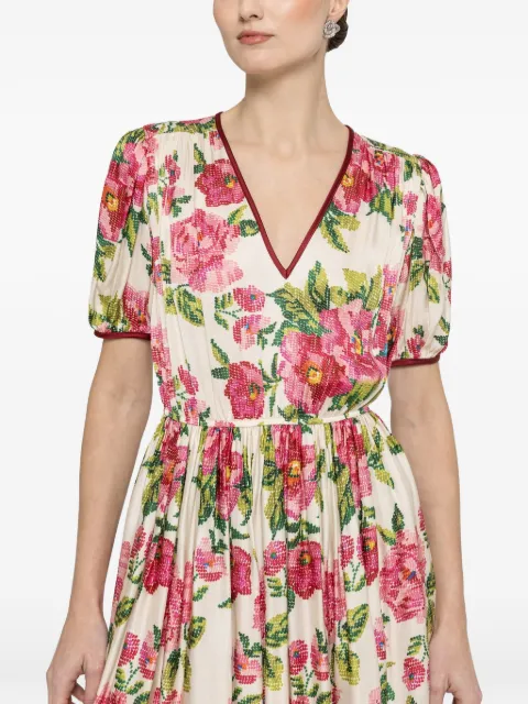 NISSA floral-print V-neck midi dress Neutrals RZ16610