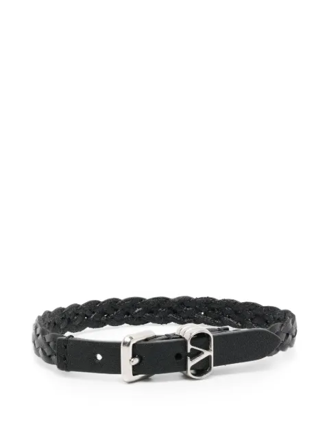 Valentino Garavani Ovalette braided-leather bracelet Black YJ0BX0UPC