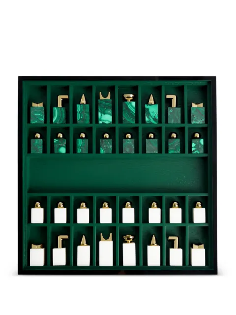 L'Objet gold-tone patterned chess set Green G331
