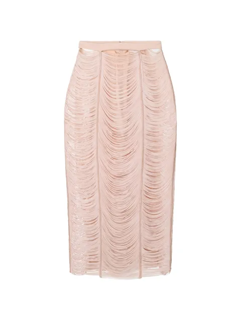 Elisabetta Franchi skirt in lightweight crêpe fabric with fringes Neutrals GO18163E2