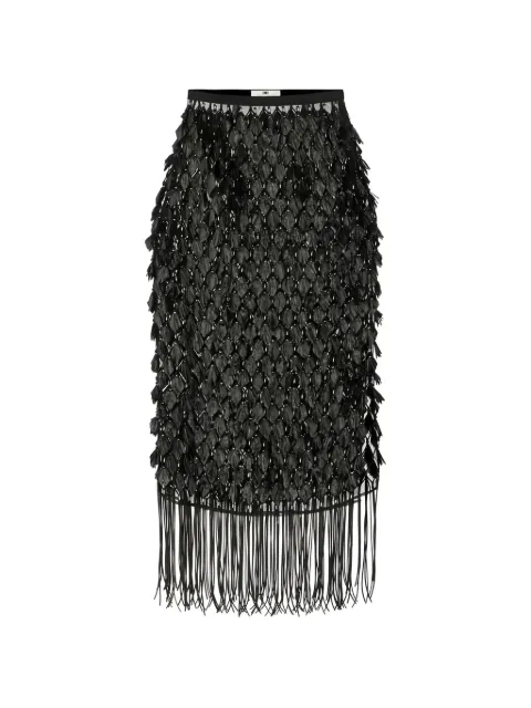 Elisabetta Franchi skirt with 3D embroideries and fringes Black GO19463E2