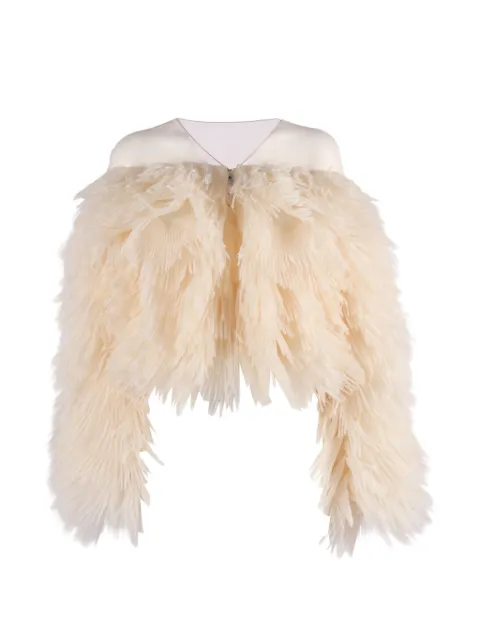 Elisabetta Franchi tulle and organza jacket with fringes Neutrals IR22J62E2