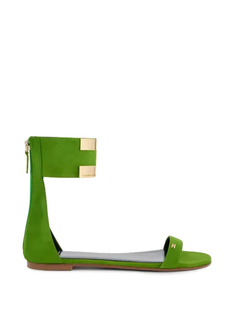 Elisabetta Franchi suede flat sandals with jewelled logo Green SA88L62E2