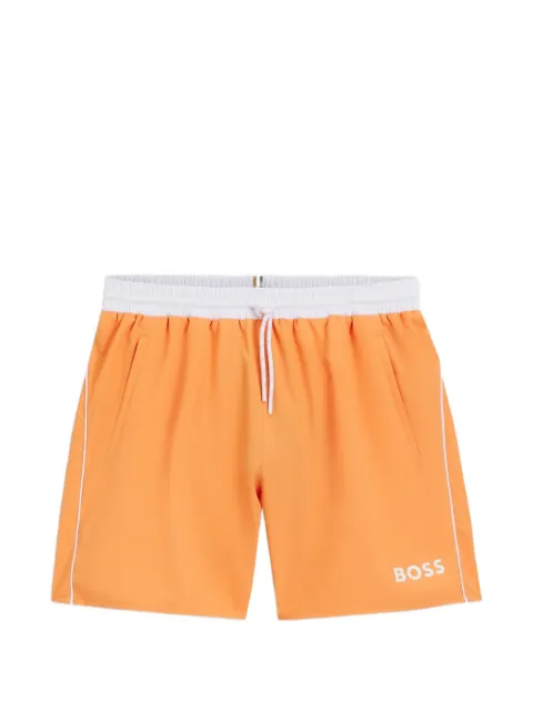 BOSS drawstring-fastening side-stripe swim shorts Orange 50514429