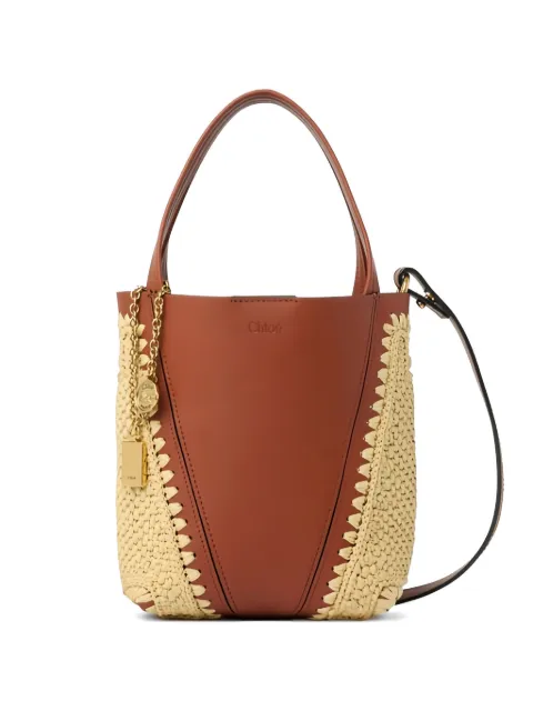 Chloé small Chloé Spin woven-pannels charm-detail bucket bag Brown CH26US812R60
