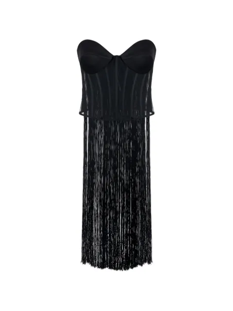 Elisabetta Franchi bustier tulle top with fringes Black TO06563E2