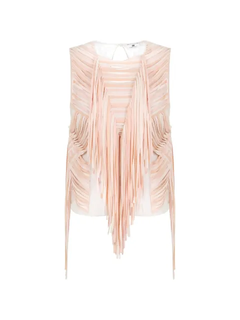 Elisabetta Franchi floral lace top with fringes Pink RT08J63E2