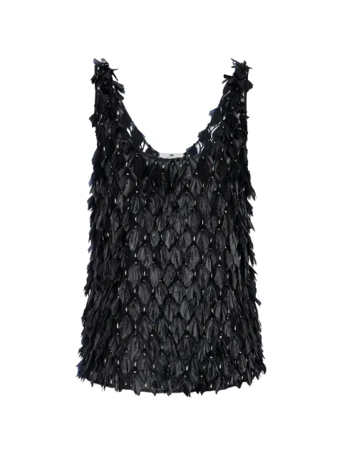 Elisabetta Franchi top in tulle fabric with 3D embroideries Black CN01063E2