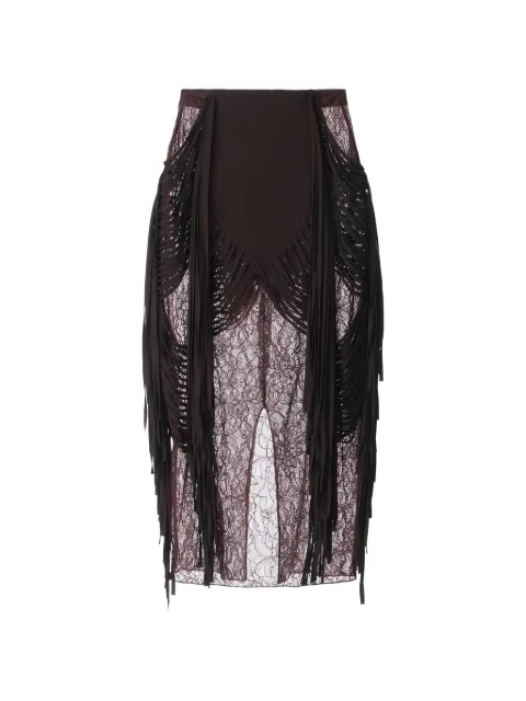 Elisabetta Franchi floral lace skirt with fringes Brown GR51J63E2