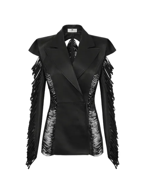 Elisabetta Franchi nappa leather jacket with fringes Black GD61G63E2
