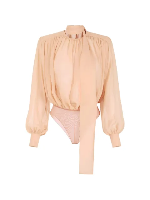 Elisabetta Franchi bodysuit in silk georgette fabric with sash Neutrals CB00663E2