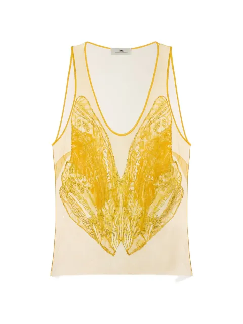 Elisabetta Franchi top in embroidered tulle Yellow RT06J62E2