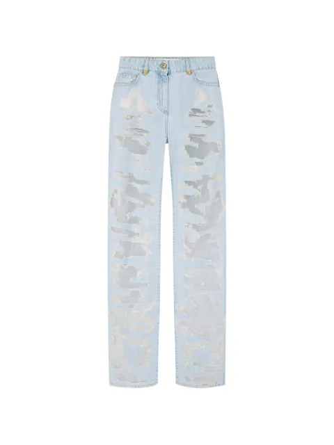 Elisabetta Franchi palazzo jeans with organza details Blue PJ32N62E2