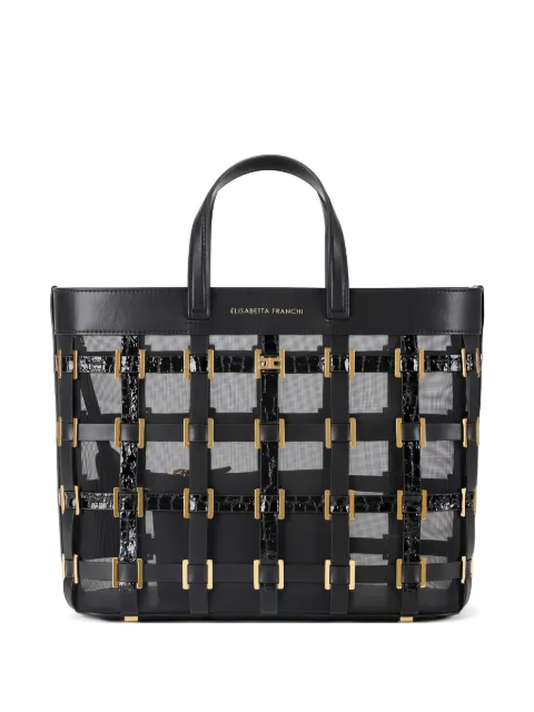 Elisabetta Franchi mesh small tote bag with rings Black BS87A62E2