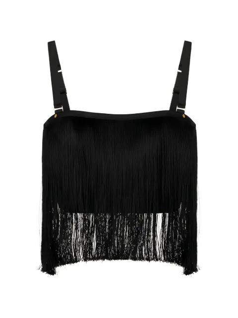 Elisabetta Franchi tulle top with fringes Black TO06262E2