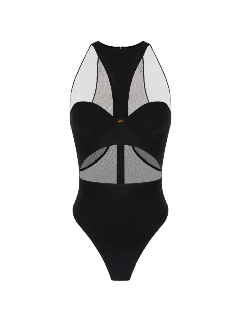 Elisabetta Franchi jersey and tulle bodysuit with cut-outs Black BO02762E2