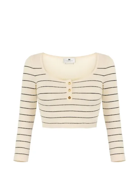 Elisabetta Franchi striped cotton thread top Neutrals MK07Q62E2