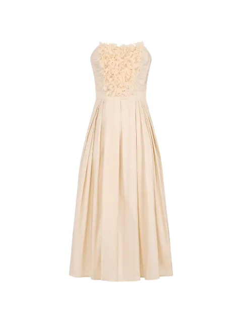 Elisabetta Franchi Ottoman dress with 3D floral embroidered ries Neutrals AB94262E2