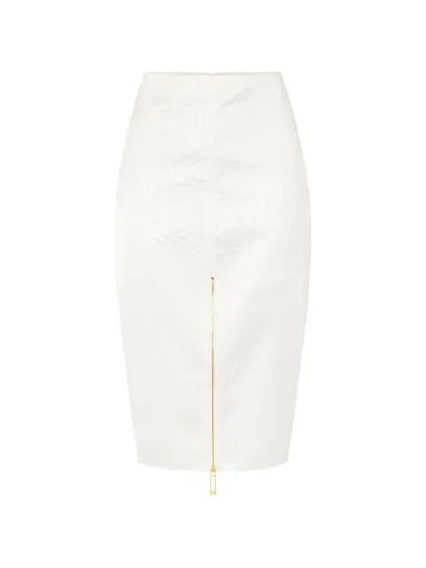 Elisabetta Franchi skirt in taffeta fabric with ostrich print White GO14062E2