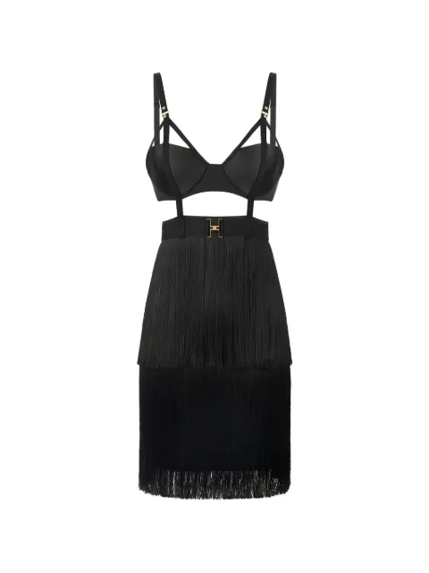 Elisabetta Franchi mini dress in lightweight crêpe fabric with fringes Black AB96662E2