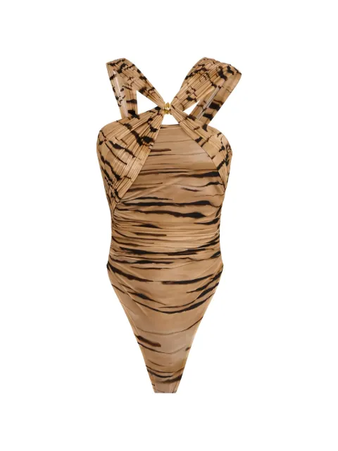 Elisabetta Franchi jersey bodysuit with tiger print Neutrals BO03362E2