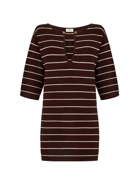 Elisabetta Franchi knit striped mini dress Brown AM42S62E2