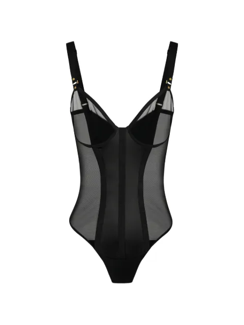 Elisabetta Franchi bodysuit in stretch tulle and satin fabric Black BO02562E2