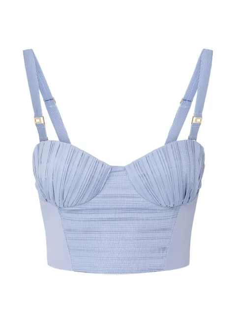Elisabetta Franchi striped nylon taffeta top Blue TO05362E2