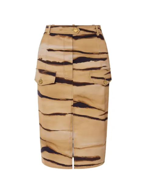 Elisabetta Franchi drill skirt with tiger print Neutrals GO18362E2
