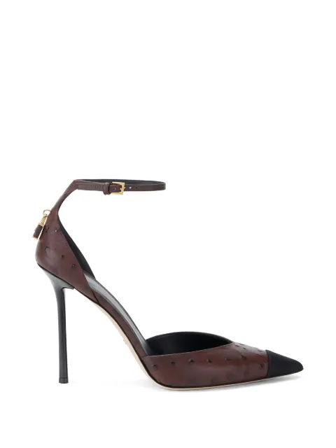 Elisabetta Franchi ostrich texture pumps with jewel padlock Brown SA99B62E2